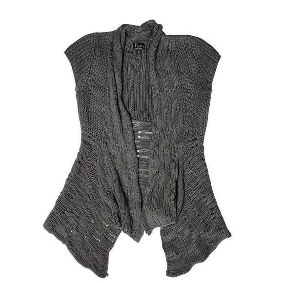 Pure Sweaters - Pure Women's Hand Knit Open Front Cardigan Sweater Dark Gray Size XS